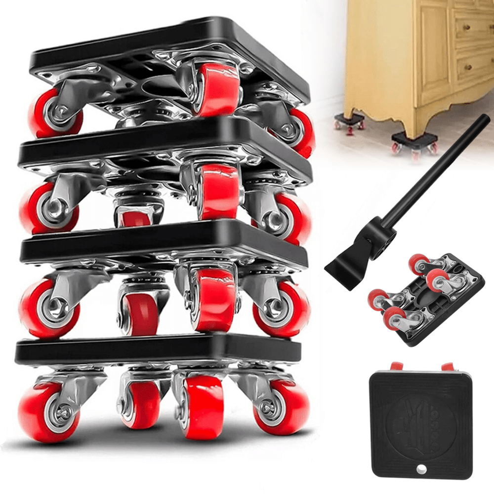 Image of Durable 4x Metal Mobile Platforms With Lifting Device 300kg Load Capacity For Moving Cabinet Sofa Bed Washing Machine