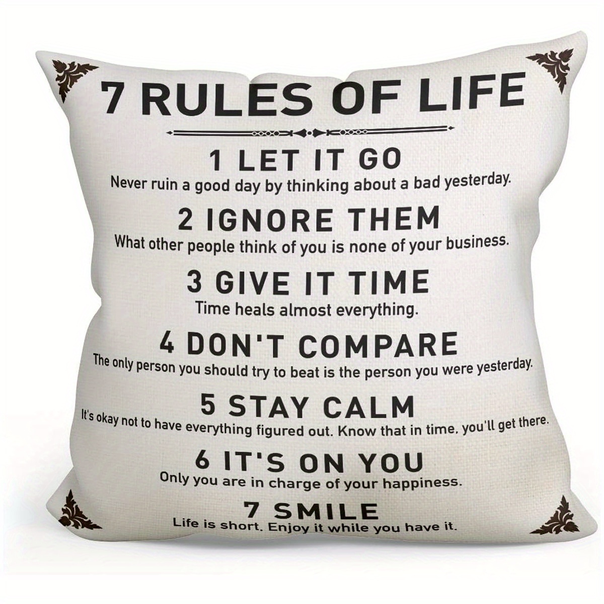 

1pc Rustic Inspirational Quote Pillowcase - 7 Rules For Life Pillowcase Cushion Cover For Sofa, Dorm, Room Home Decor Gift - 18 X 18 Inch Without Pillow Insert