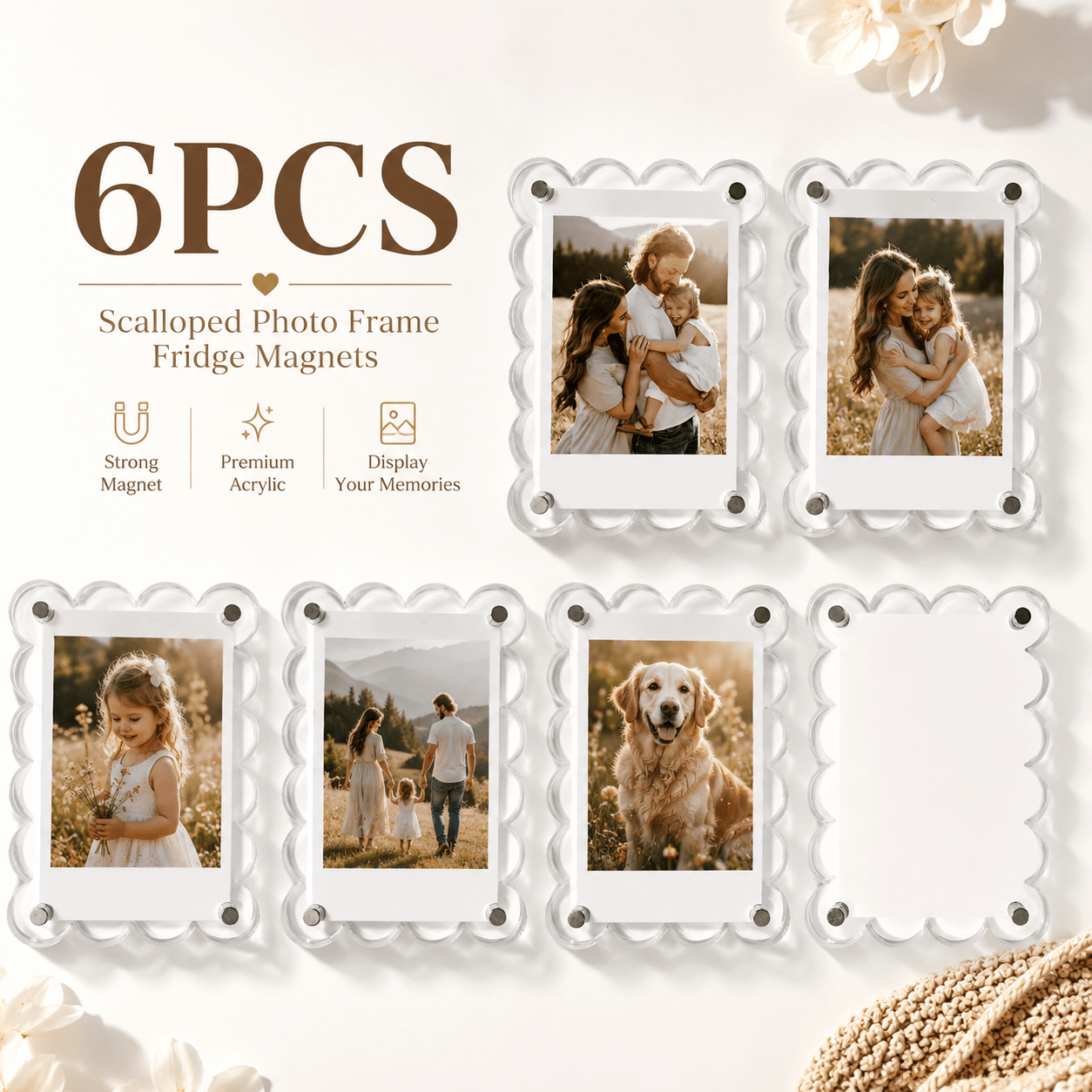 TEMU 6pcs Scalloped Photo Frame Fridge Magnets, Clear Acrylic Magnetic Picture Frames For Refrigerator, Locker, Office Board, Family Photo Display,