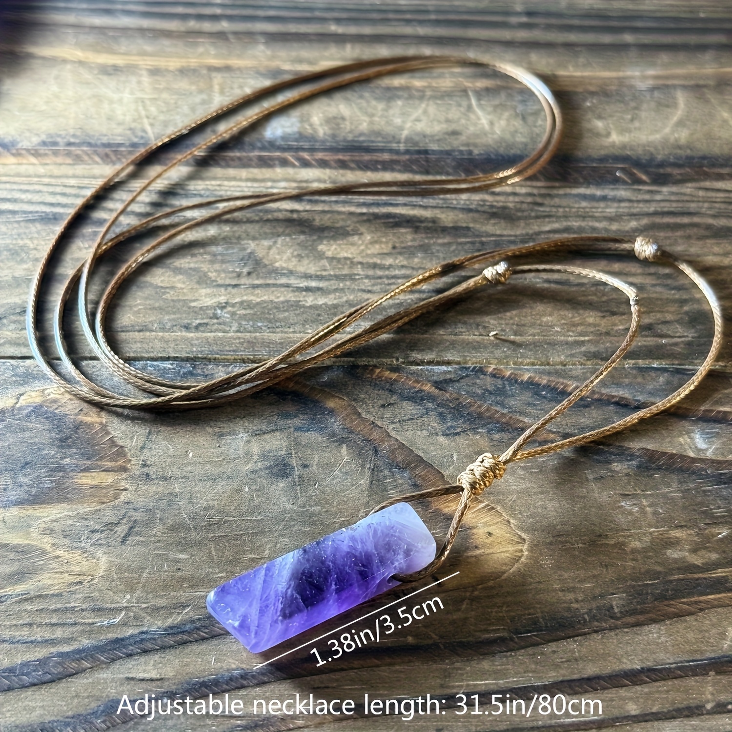 TEMU Collier pour femme en améthyste naturelle irrégulière - Pendentif en bohème fait main avec cordon réglable, bijou en cristal violet, cadeau pour