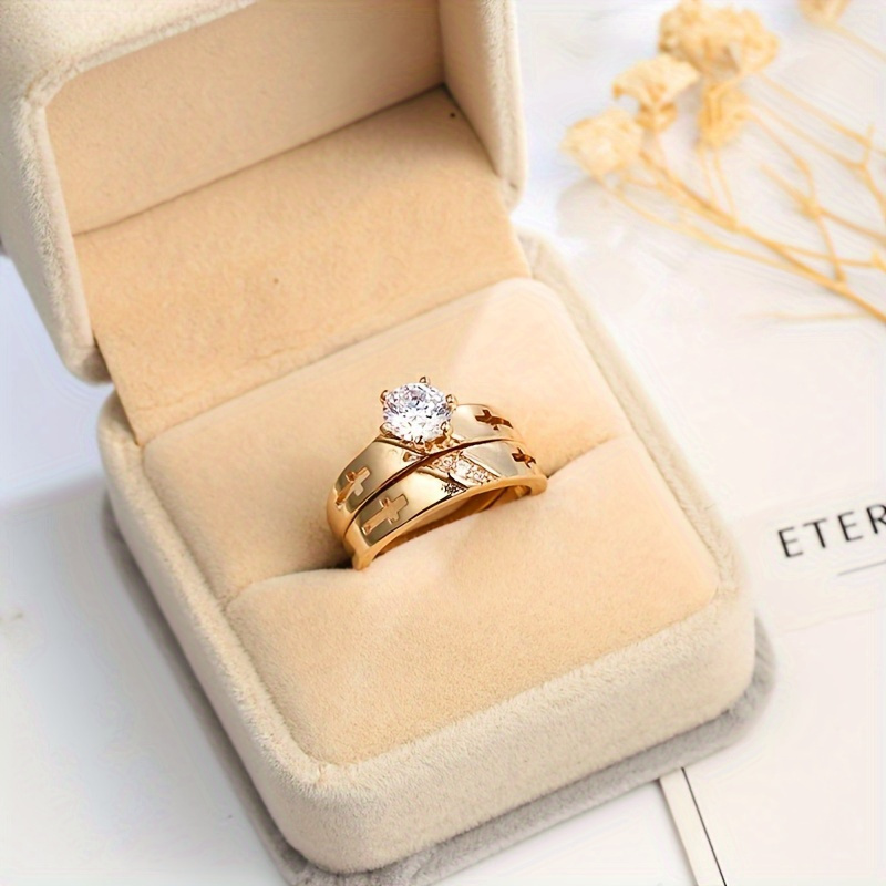 Geometric Cross Couples Ring Wedding Engagement Party Jewelry