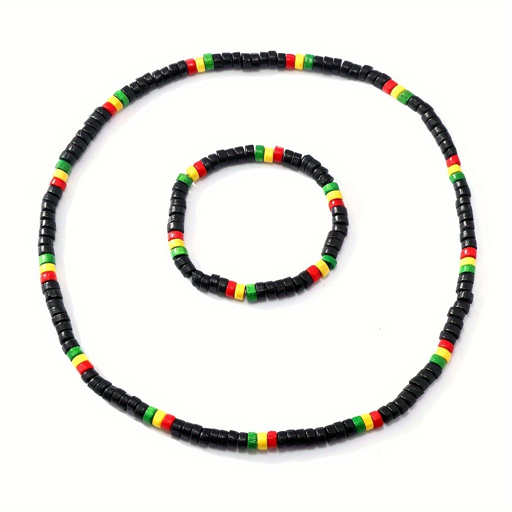 TEMU Collar de cuentas de madera de 2 piezas/1 pieza en , verde, , , de moda, diseño minimalista, juego de collar y pulsera elástica de cuentas de
