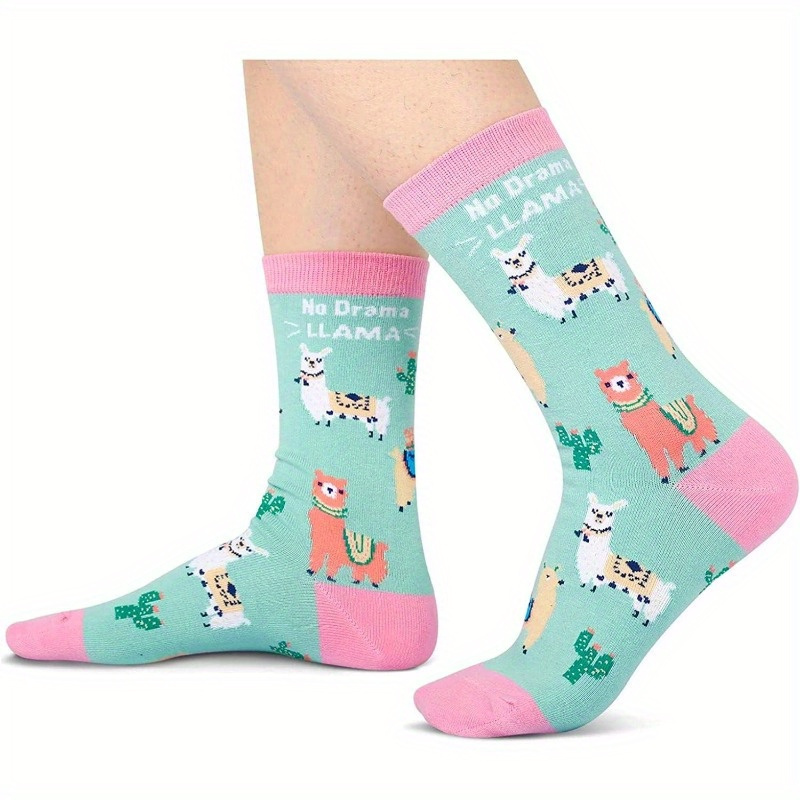1pair Men Funny Socks Novelty Skateboard Harajuku Alpaca Print Cute Socks