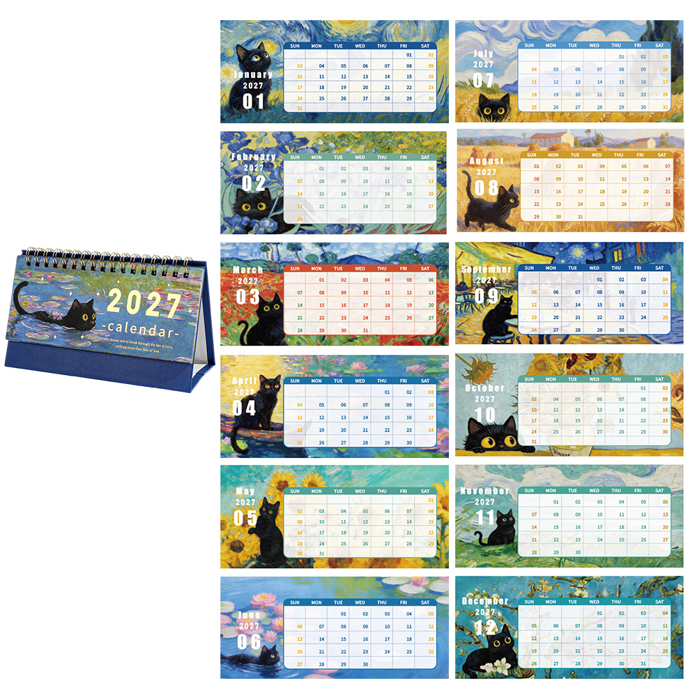 TEMU 2027 Desktop Calendar Oil Painting Art Creative Theme, Daily Monthly Portable Schedule Table Planner Date Organizer Desk Weekly Calendars Oil