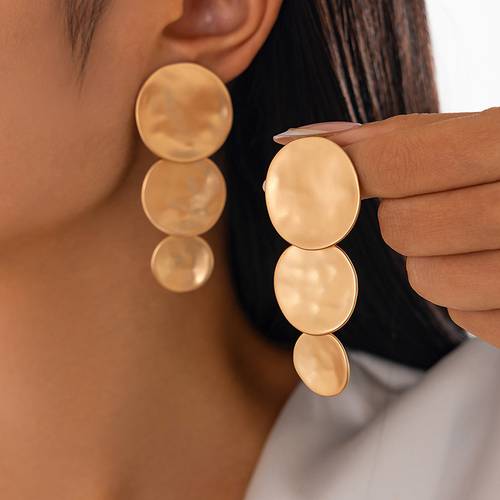 2pcs stylish and exaggerated golden geometric beaded long clip on earrings unique and fashionable irregular pattern three round earrings womens fashionable clip on earrings made of alloy suitable for banquets vacations weddings and as a gift