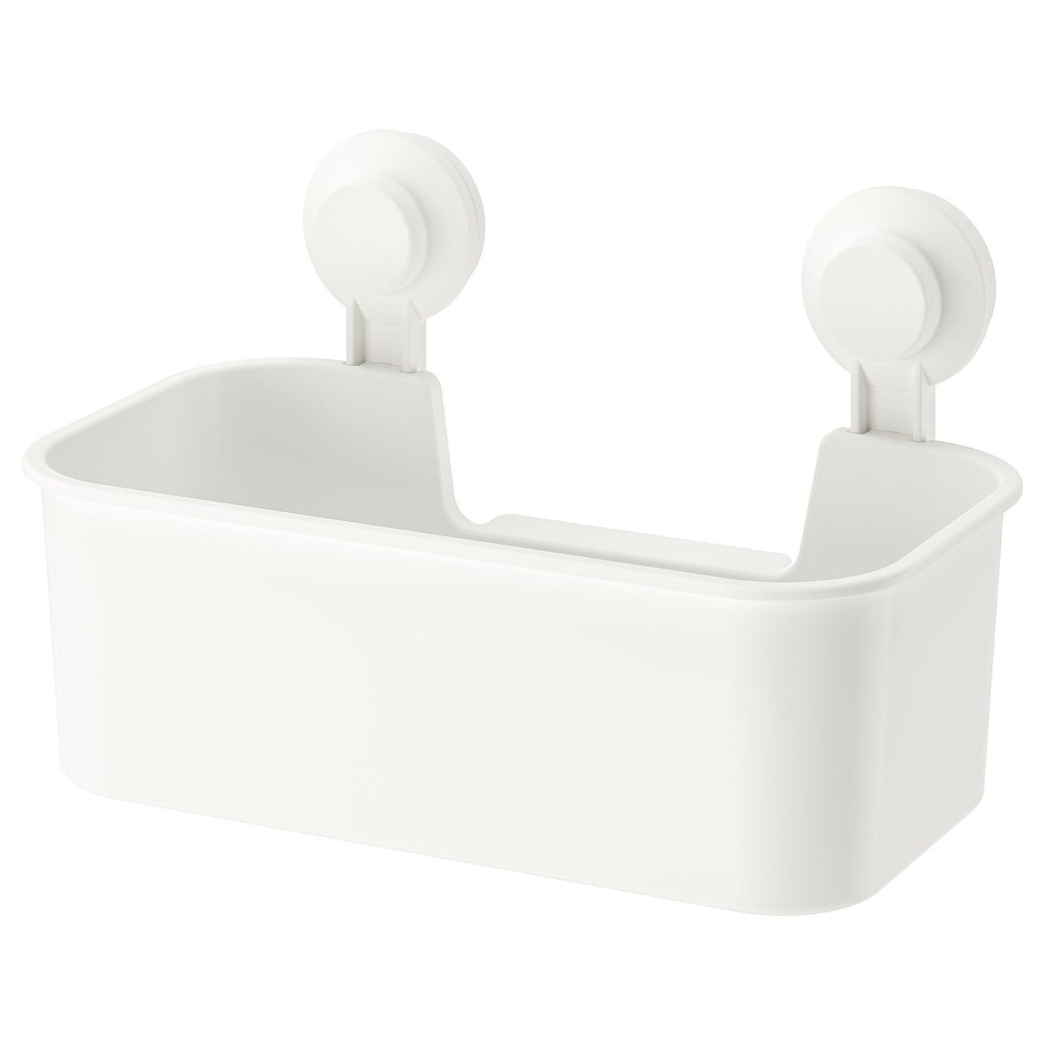 TEMU 1pc White Suction Cup Storage Basket, Rectangular Design With Bottom Cutouts, Strong And Stability, No Drilling Required, Suitable For Bathroom,