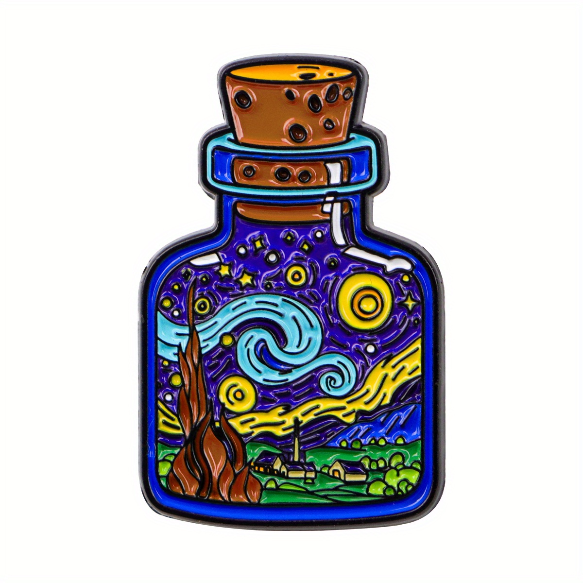 TEMU 1pc Van Gogh Art Painting Enamel Pin | Fashion Lapel Jewelry, Unisex, Alloy With Silicone Back , Ideal For Backpacks And Bags