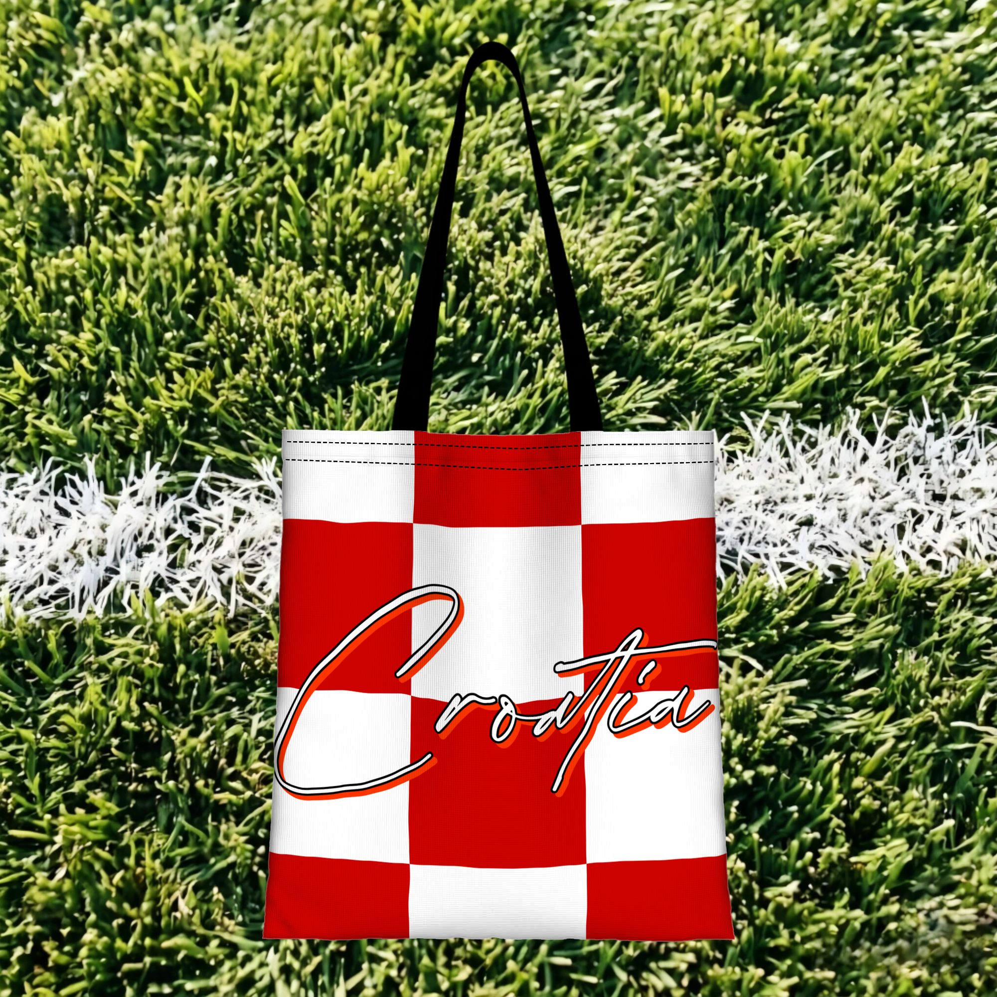 TEMU 1pc Croatia Reusable Double - Sided Tote Bag - With Fixed Shoulder Straps Unlined No-closure Football Handbag - High-capacity Versatile Tote For