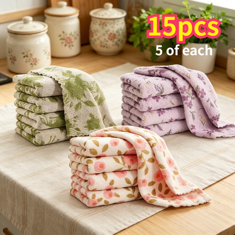 TEMU 15pcs Coral Velvet Cleaning Towels Absorbent Quick Dry Soft Microfiber Car Wash Cloth Multi Purpose Reusable Wipes Kitchen Bathroom Window