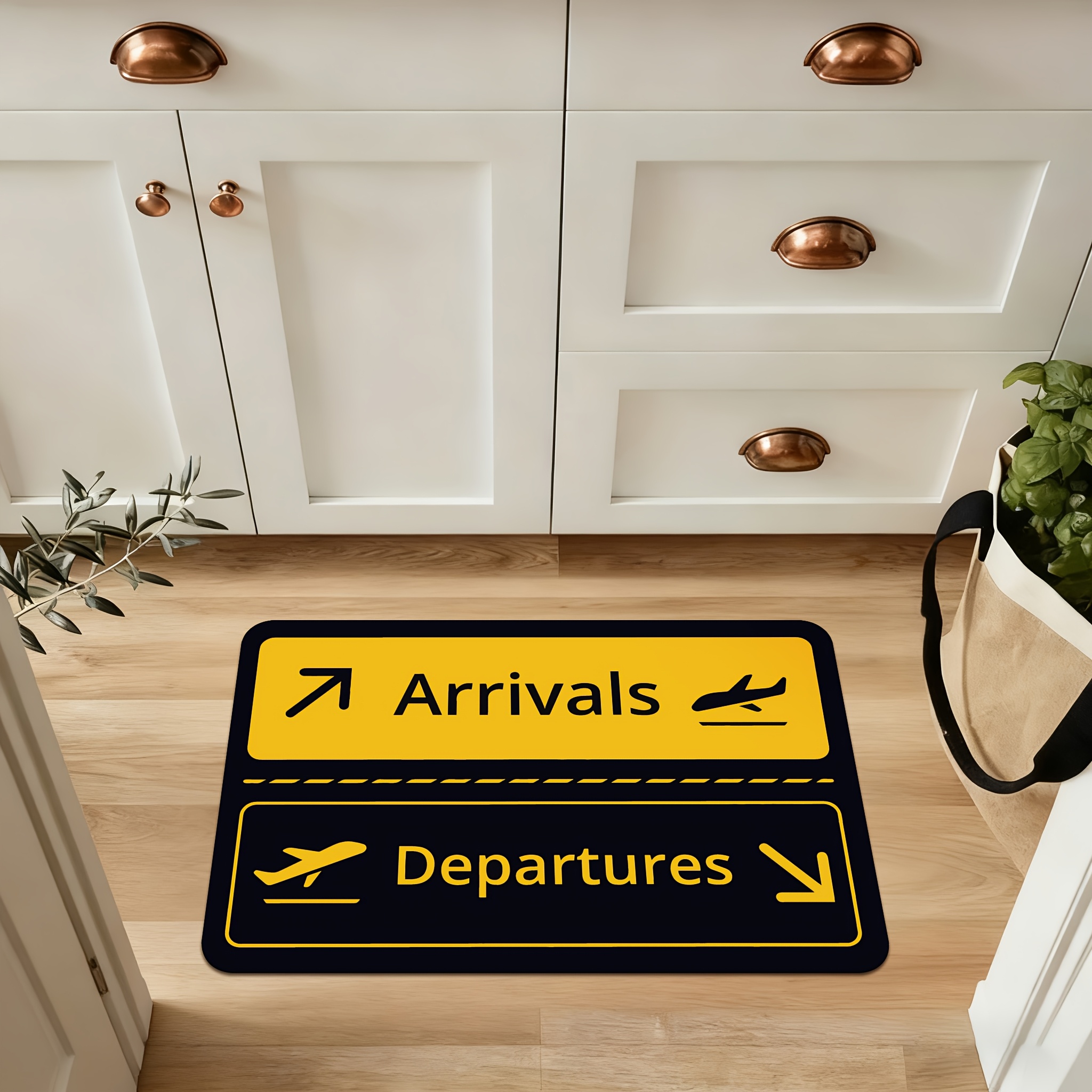 E-shop 1 Stück Flughafen-Themen Fußmatte mit Flugzeugdesign – Weiche Bodenmatte für Eingangsbereich, Wohnzimmer, Schlafzimmer – Schwarz-Goldene