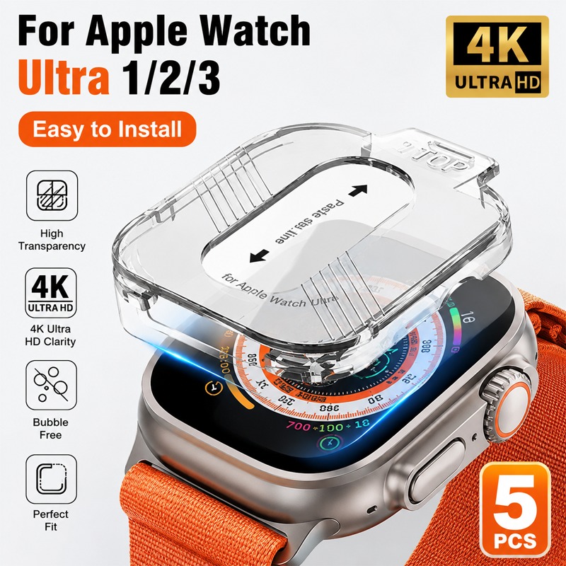 TEMU 5pcs Hd Tempered Glass For Watch Ultra/ Ultra 2/ (49mm) - 9h Hardness, , For Beginners, , , Scratch & Impact Resistant, Oil & Sweat Repellent -