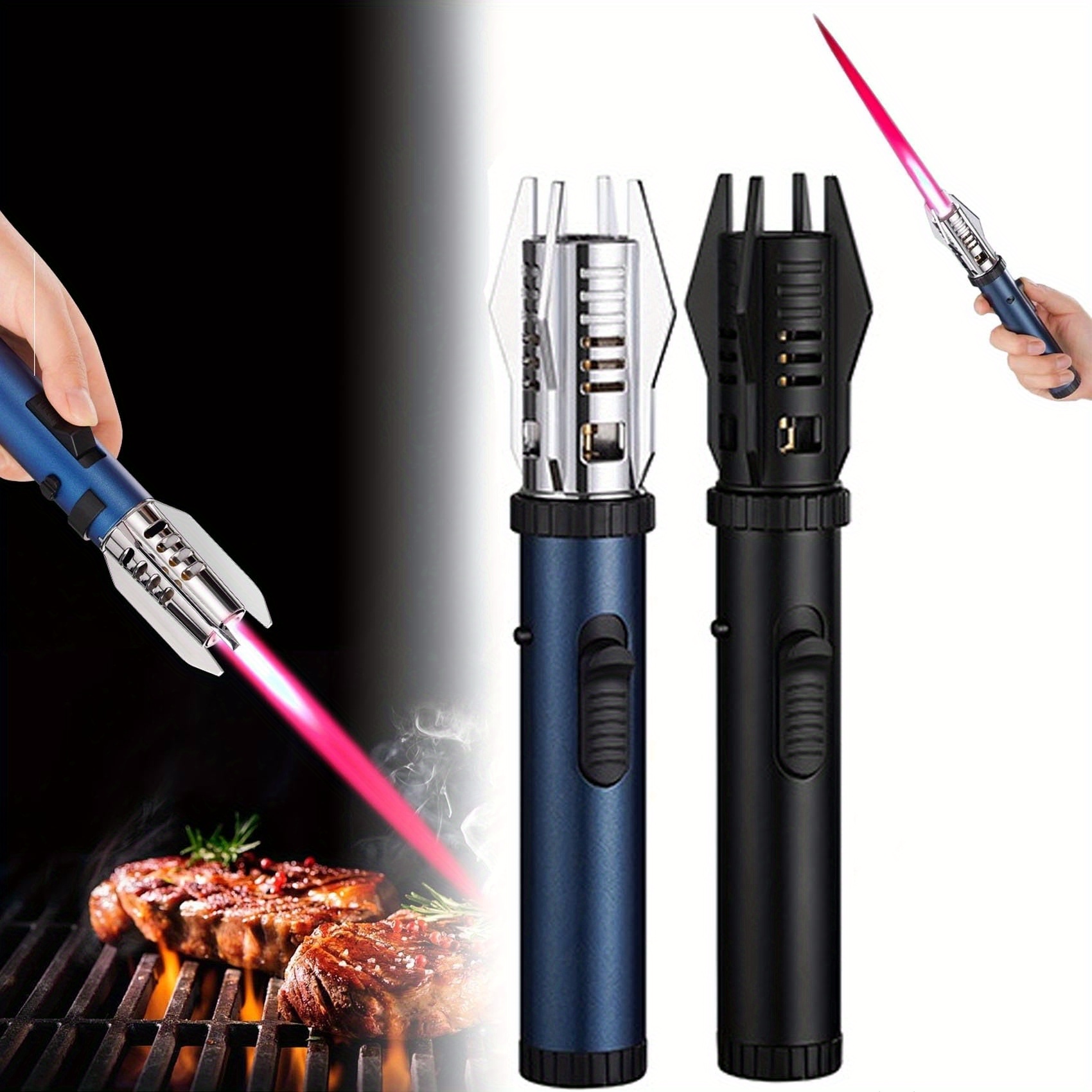 TEMU (without Built-in Butane Gas)2pcs Special-shaped Windproof Butane , 360° Use, With Adjustable Flame & Lock Switch, Turbine Torch Jet Ignition