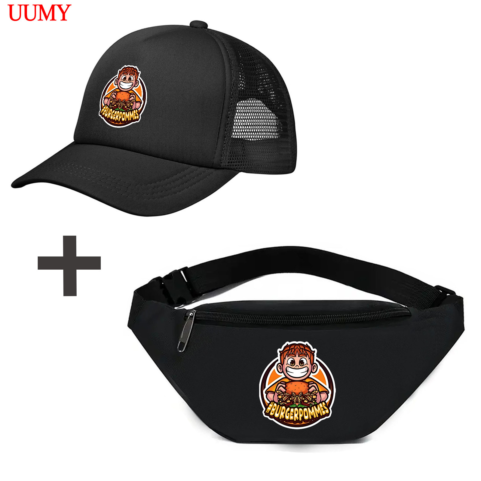 E-shop 1 Set Burgerpommes Bauchtasche Baseballcap Set für Männer Frauen, Sportoutfits, Casual Crossbody Sling Pack mit verstellbarem Gurt, stylische