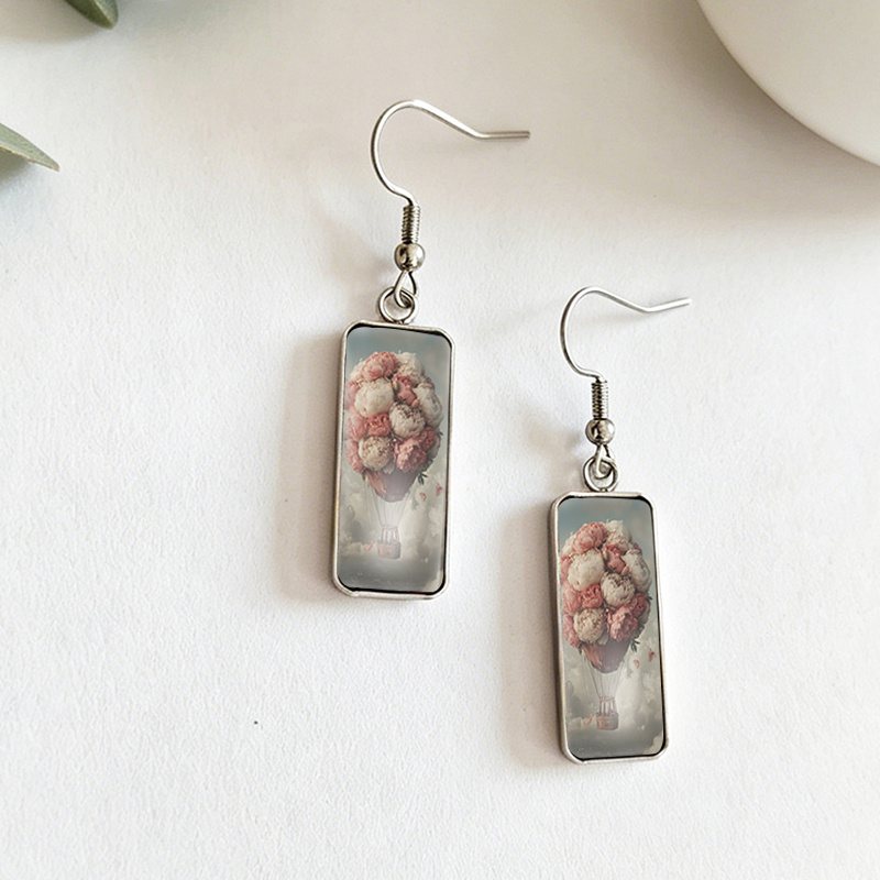 Handmade Peony Flower Hot Air Balloon Dangle Earrings