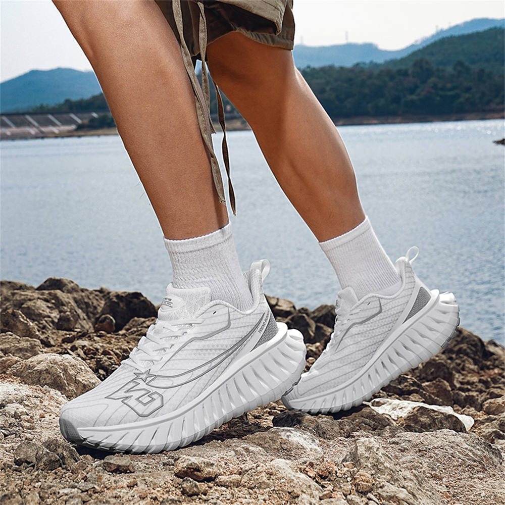Carbon Plate Technology - Men's Road Running Shoes, Thick-Soled Casual Sneakers for Men, Comfortable and Breathable Fabric Upper, Cushioning and Shock-Absorbing MD Midsole, Slip-Resistant and Wear-Resistant Rubber Outsole, Low-Top Lace-Up Closure