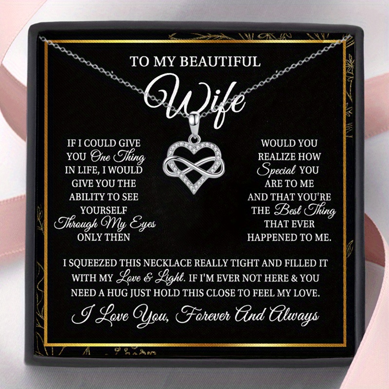 TEMU 1pc Fashionable Infinite Heart Copper Necklace With Card And Gift Box Packaging