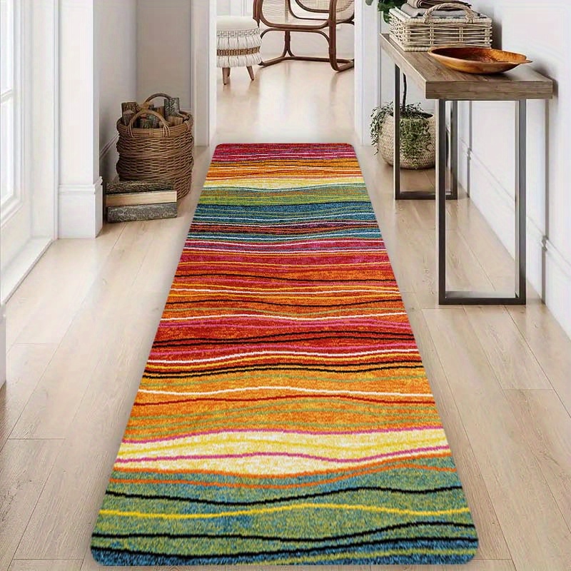 Image of 1pc Thick 1.1cm Kitchen Floor Mat, Colorful Line Pattern Printed Floor Mat Thickened And Wear- Suitable For Room Porch Balcony And Home Decoration