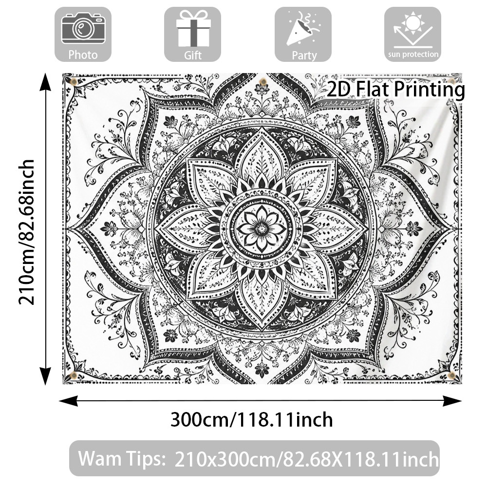 TEMU Outdoor Sonnenschutz - 2D Flachdruck Retro Blumen Mandala Baldachin Seitenwandpanel, für Strandtage, Wohnmobil Camping & , Winddicht Langlebiger