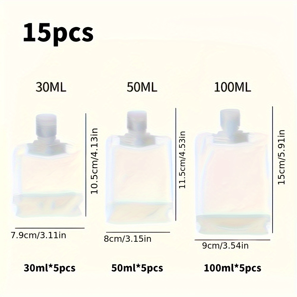 Image of 15 Portable Cosmetic Storage Bags, Refillable Cosmetic Squeeze Bottles, Ideal For Packaging Cosmetics, Lotions, And Shampoo Liquids