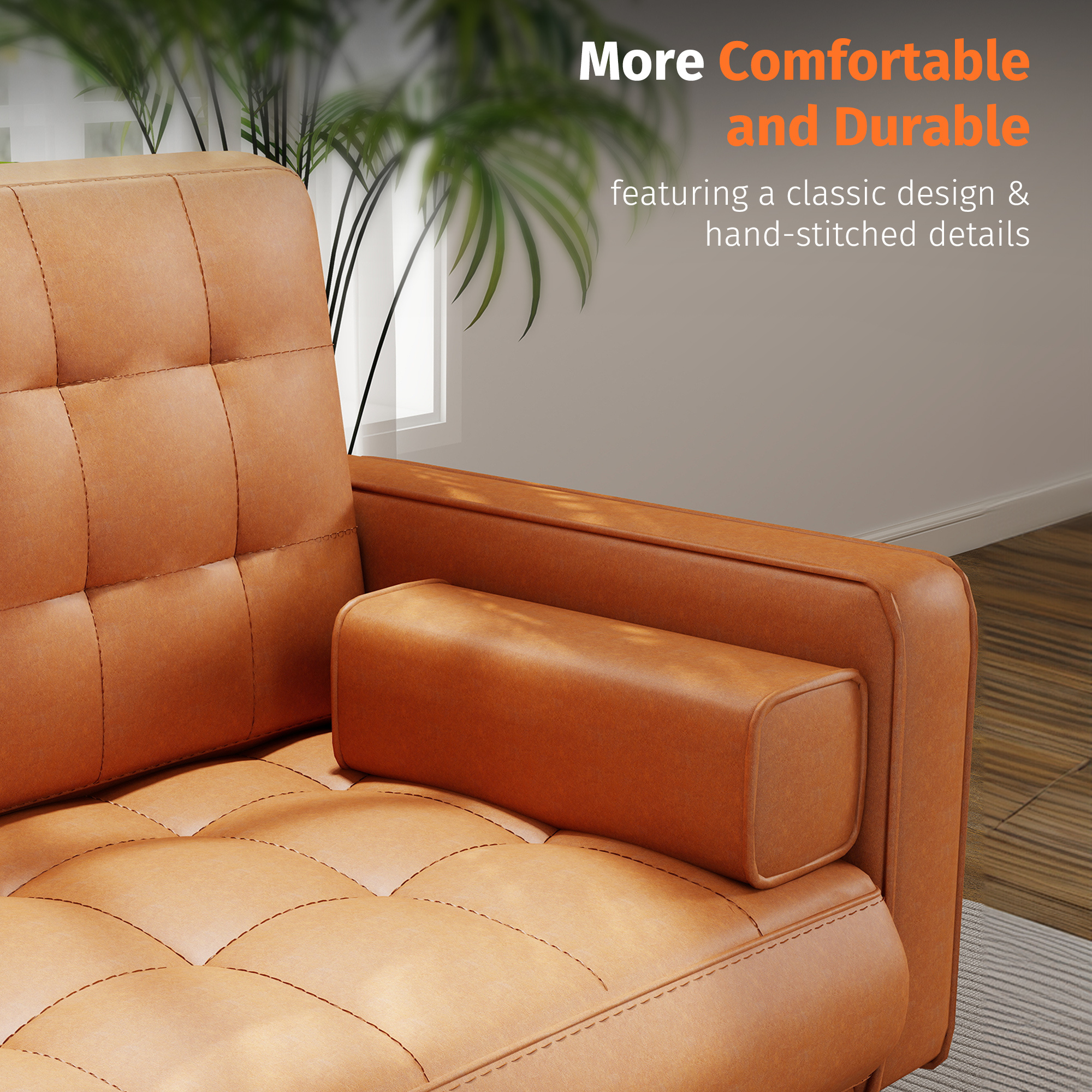 70inch Mid-Century Modern Couch, Breathable Faux Leather Couch with Upholstered Cushions/Pillows, Metal Decorative Legs. Combines Comfort And Durability, for Living Rooms/Offices, Convenient And Practical, Easy to Assemble.