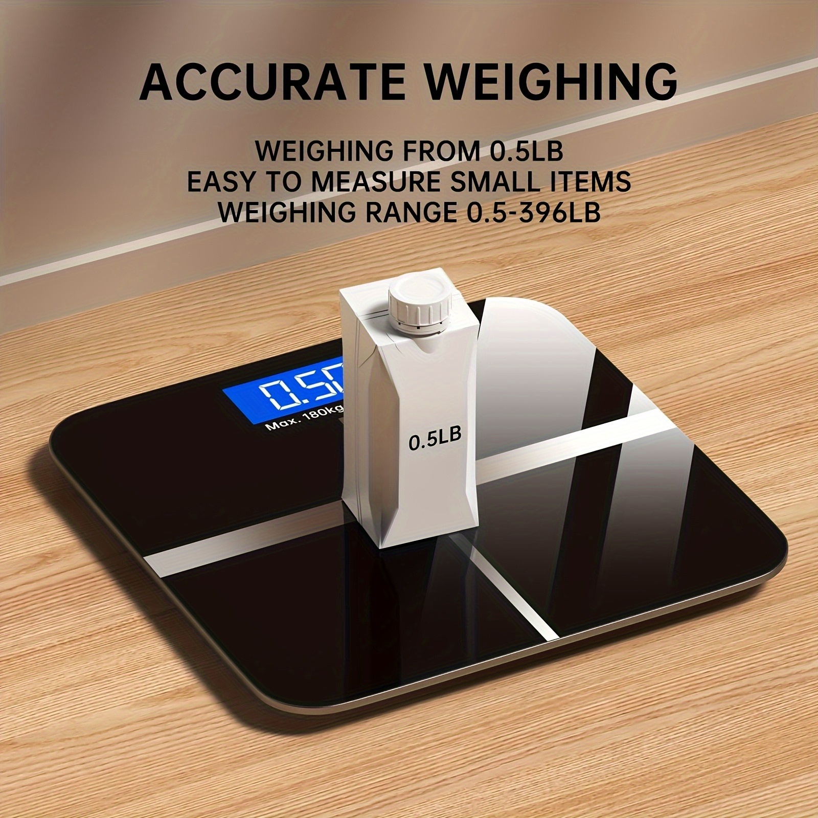 A Weighing Scale with a Capacity of 396 Pounds/ 180 Kilograms Equipped with an LED Backlit Display Screen and Tempered Glass, Designed Specifically for Personal Weighing. This Compact Scale Is Suitable for Home and Fitness Use, and Is an Ideal Choice - Image 6