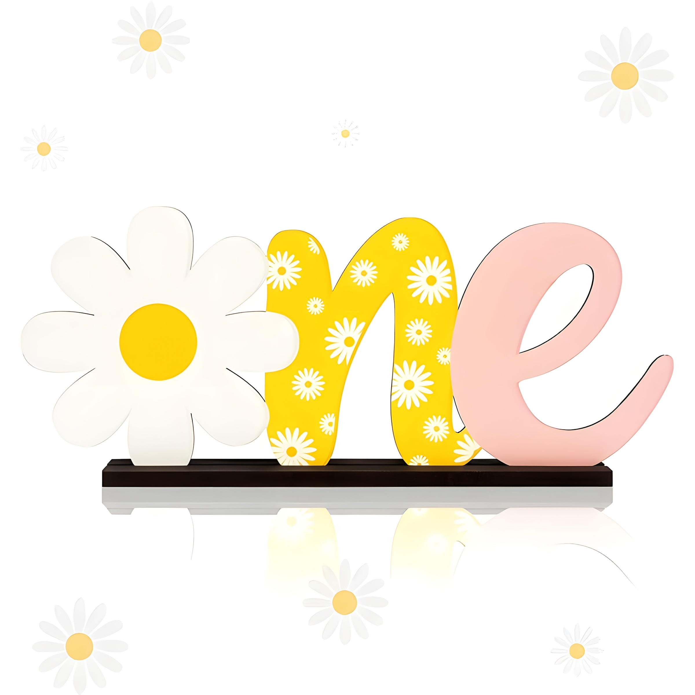 Image of 1pc Daisy -word Logo Wooden Table Centerpiece - Recycled Artificial Wood Floral Decor For First Birthday Milestones, Summer Parties, Cake & Photo Props, No Electricity Needed