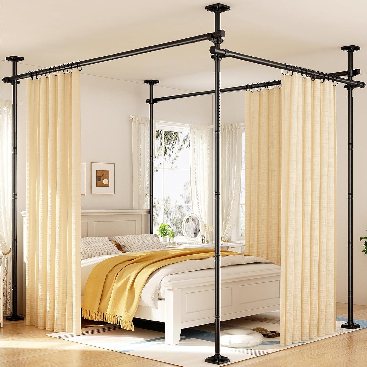 TEMU Room Divider No Standing Curtain Pole(4 And 3 Horizontals), Adjustable 122-305cm/110-300cm(h), 71-434cm/183-508cm(w), Sturdyfor Any Room