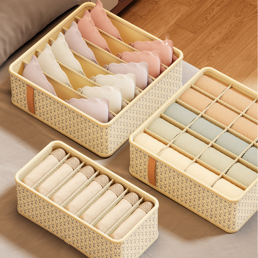 

Foldable Fabric Underwear Organizer - Multi-grid Drawer Divider For Bras, Socks & Closet Storage, Storage Box, Compartment