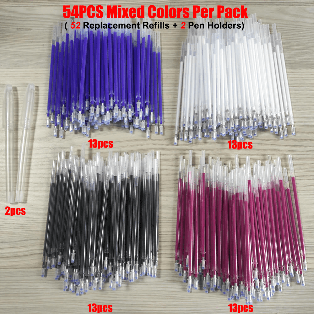 TEMU 54pcs Set: Includes 2 Pen Bodies + 52 Refills. Blue High-temperature Erasable Refills, - Fabric Markers, White Tailor Marking Pens, Rose Red