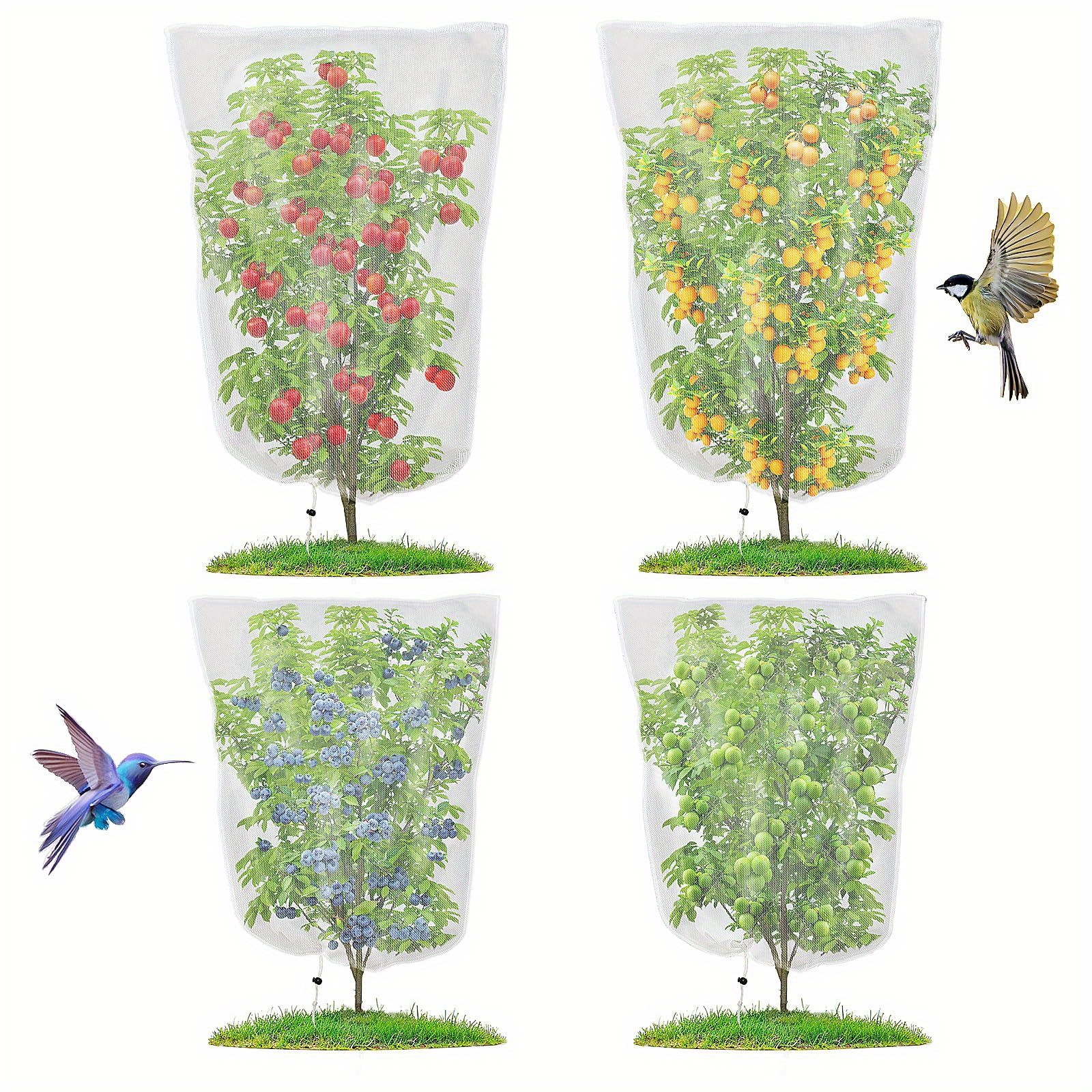 4-Pack Garden Plant Protection Netting with Drawstring Locks