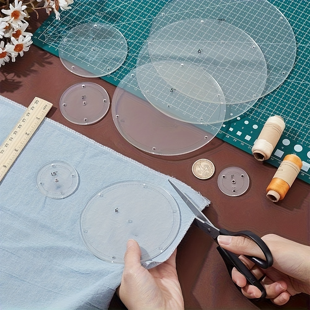 TEMU Lot de 8 pochoirs de couture en acrylique transparent - Pochoirs de couture ronds, adaptés à la couture, règle transparente, idéaux pour la