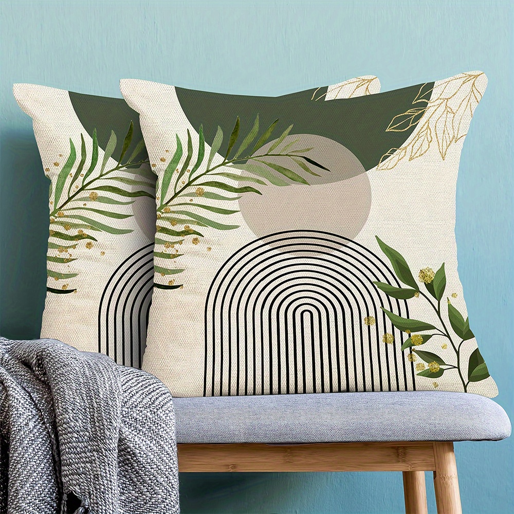 E-shop 2er-Pack Geometrische Grüne Pflanzen Kissenbezüge, Modische Kunst Arthome Deko Kissenbezug Schlafzimmer Wohnzimmer Sofa Dekoration Polyester