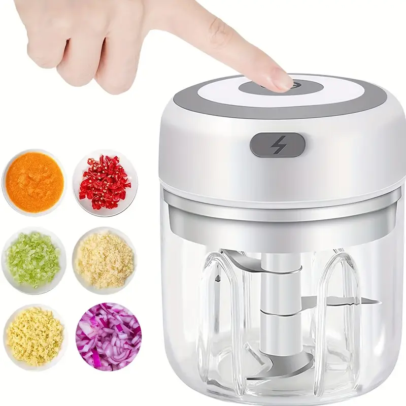electric mini food processor with usb charging powerful motor compact portable design locking lightweight for garlic meat vegetables spices ideal for home kitchen compatible with usb powered devices Product details 3