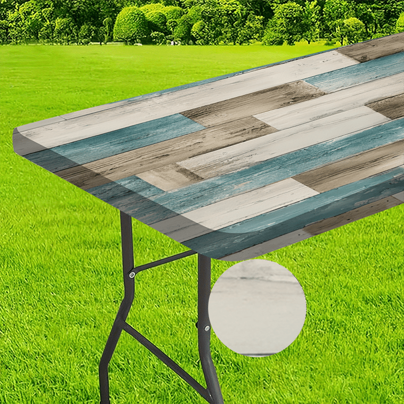 TEMU 1 pc, Nappe à Bord Élastique, Motif Grains de Bois Vintage - Décoration Tendance avec Pratique, , Ensemble pour Terrasse Extérieure, Accessoire