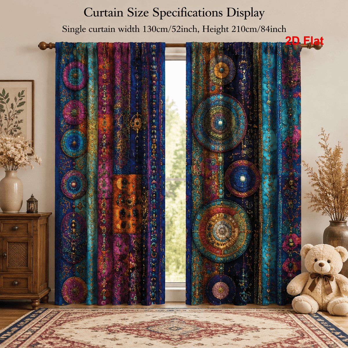 TEMU 2d Flat - 2d Flat - 2pcs Bohemian Mandala Blackout Curtains For Bedroom Thermal Insulated Sun Blocking Window Treatments Breathable Fabric