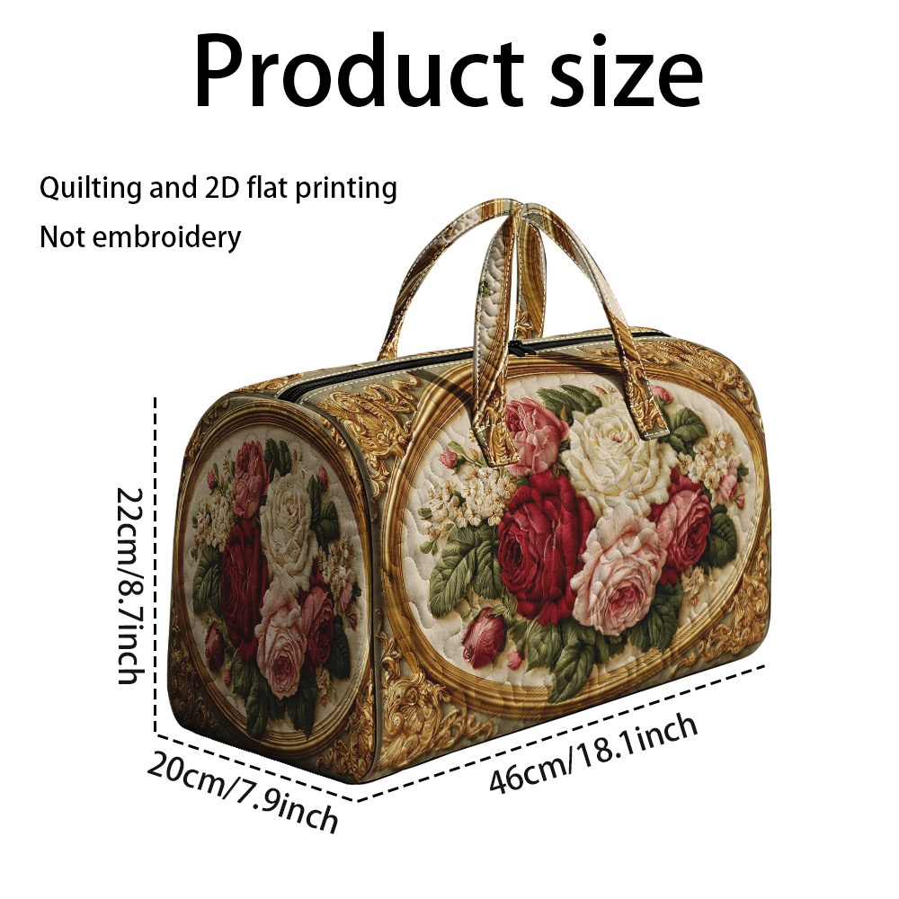 TEMU 1pc Ridesay Large Quilted Tote Bag Suitable For Travel, Gym & Daily Use - Elegant Reusable Quilted Bouquet Handbag With Hot Transfer Floral