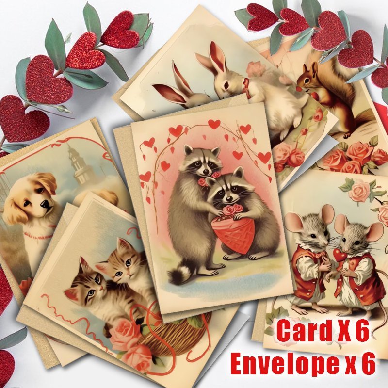 

12 Pack Vintage Valentine's Day Cards With Envelopes, Assorted Retro Notecards, Paper Floor Mount, No Power Required, For Couples And