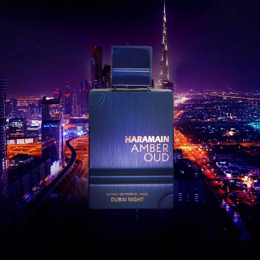 3.33oz Haramain Amber Oud Dubai Night Eau de Parfum Spray for Women - Fresh Woody Scent, BPA-Free, Luxurious Purple Gift Box, Valentine's Day Gift, Luxury Fragrance, Luxury Perfume, Sleek Bottle Style