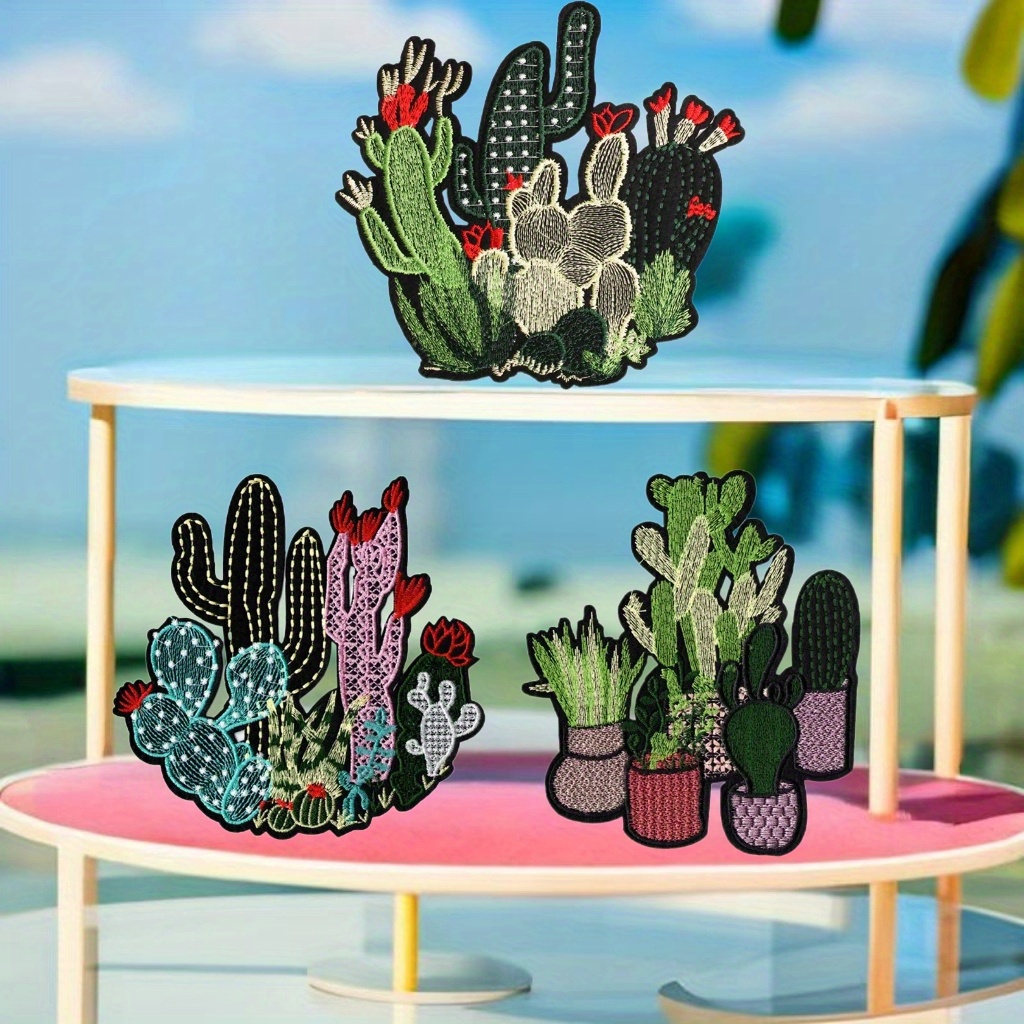 

1pc Vibrant Mexican Carnival Cactus Embroidered Iron-on Patch, Mixed Color Fabric Badge For Clothing And Garment Decoration, Sew Applique Accessory