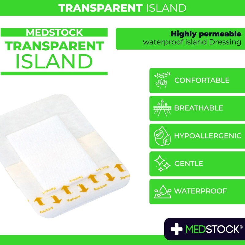 5pcs MEDSTOCK Transparent -Grade & Breathable Dressing Islands - 4cm x 5cm Individually Wrapped Adhesive Border Cover, 3-5 Day Wear Time, Low-Profile Design for to Major, Diabetic Foot Care, Lacerations, Cuts, Abrasions - Easy Application & Removal, Transparent & Comfortable for Healing, & Breathable Material