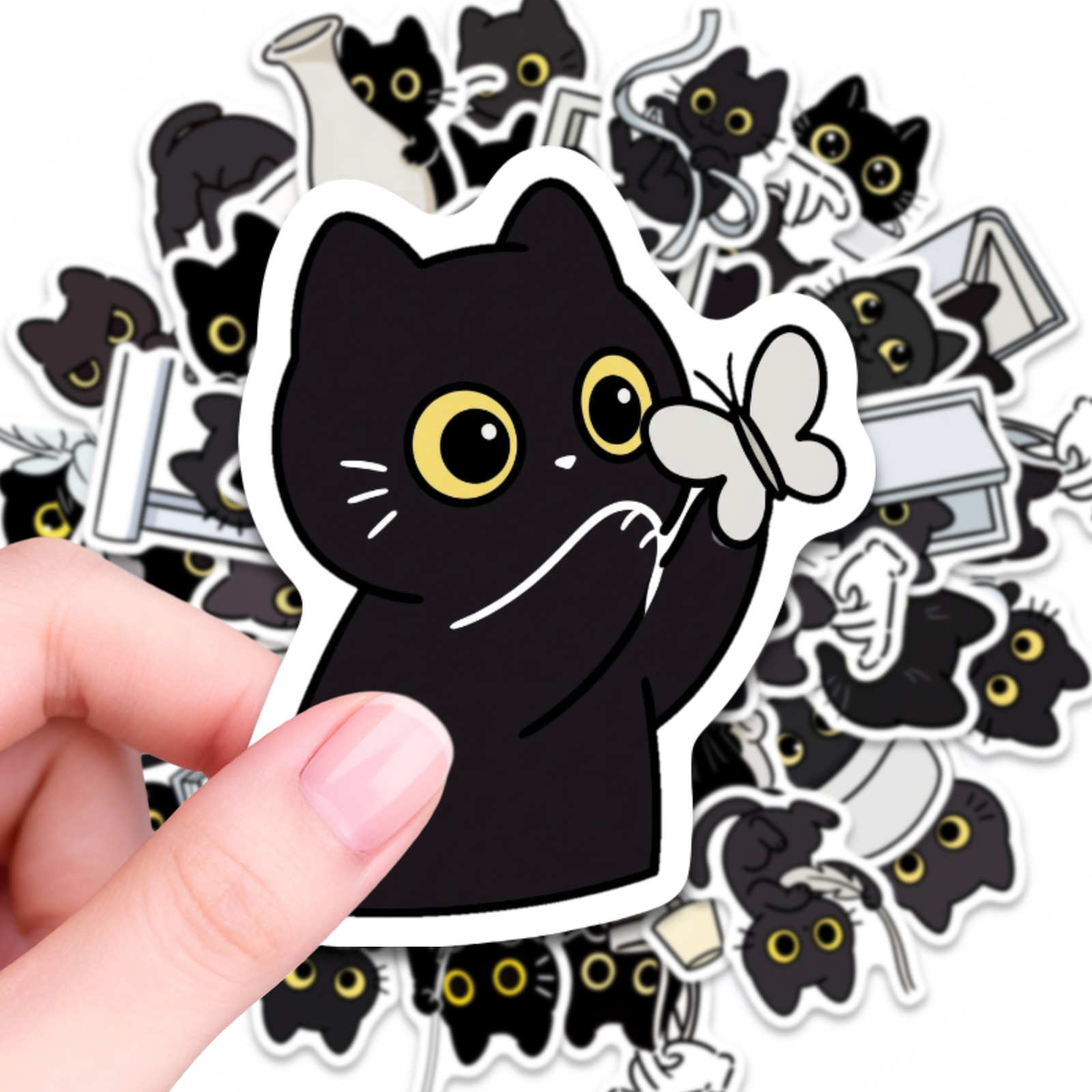 50pcs Cat Life Stickers Cartoon Decals Black Cat Daily For Planner Journal Notebook Stationery Decoration Aesthetic Diy Pack