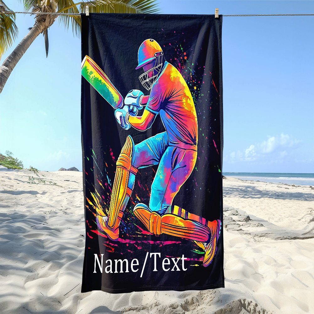TEMU 1pc Minimally Colored Cricket Custom Name Beach Towel - Soft, Ultra-absorbent Microfiber, Lightweight, Beach, Parties, Travel, Camping -