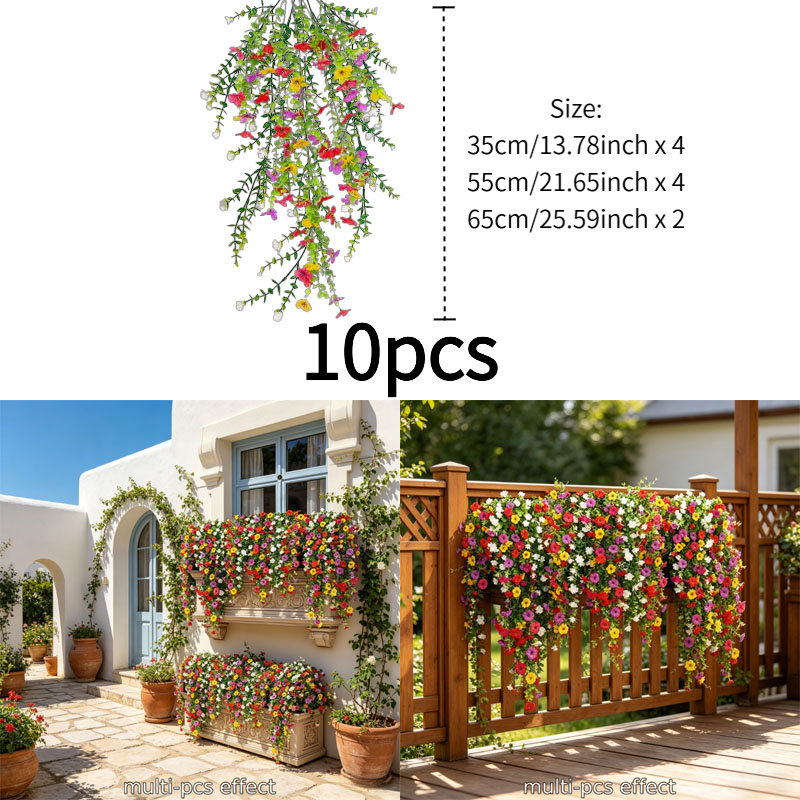 10pcs Set Of Outdoor Artificial Hanging Plants And Flowers, Uv-resistant Plastic Faux Flowers, Suitable For Indoor/outdoor Gardens, , Walls, Windowsills, Farmhouses, And Home Decor, Mixed Colors