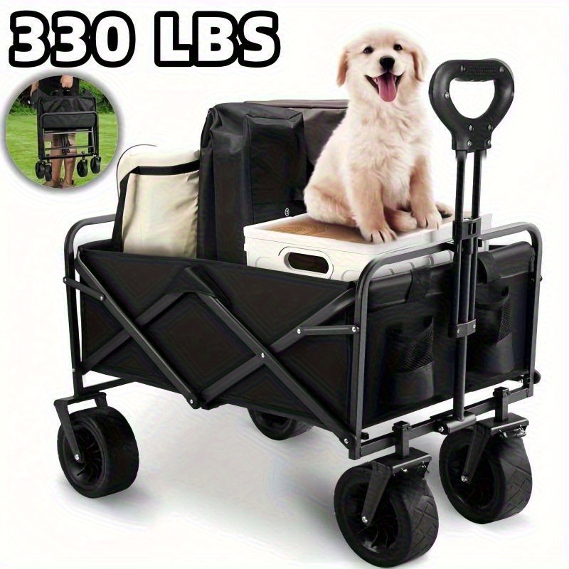 large heavy duty folding wagon with all terrain wheels utility grocery wagon with two side sturdy construction rolling storage cart for camping shopping gardening outdoor activities 27 6x15 4x17 7in