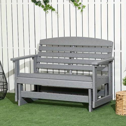 2 person outdoor glider bench ergonomic light gray patio loveseat with slatted hdpe frame stainless steel support and armrests for backyard garden or porch