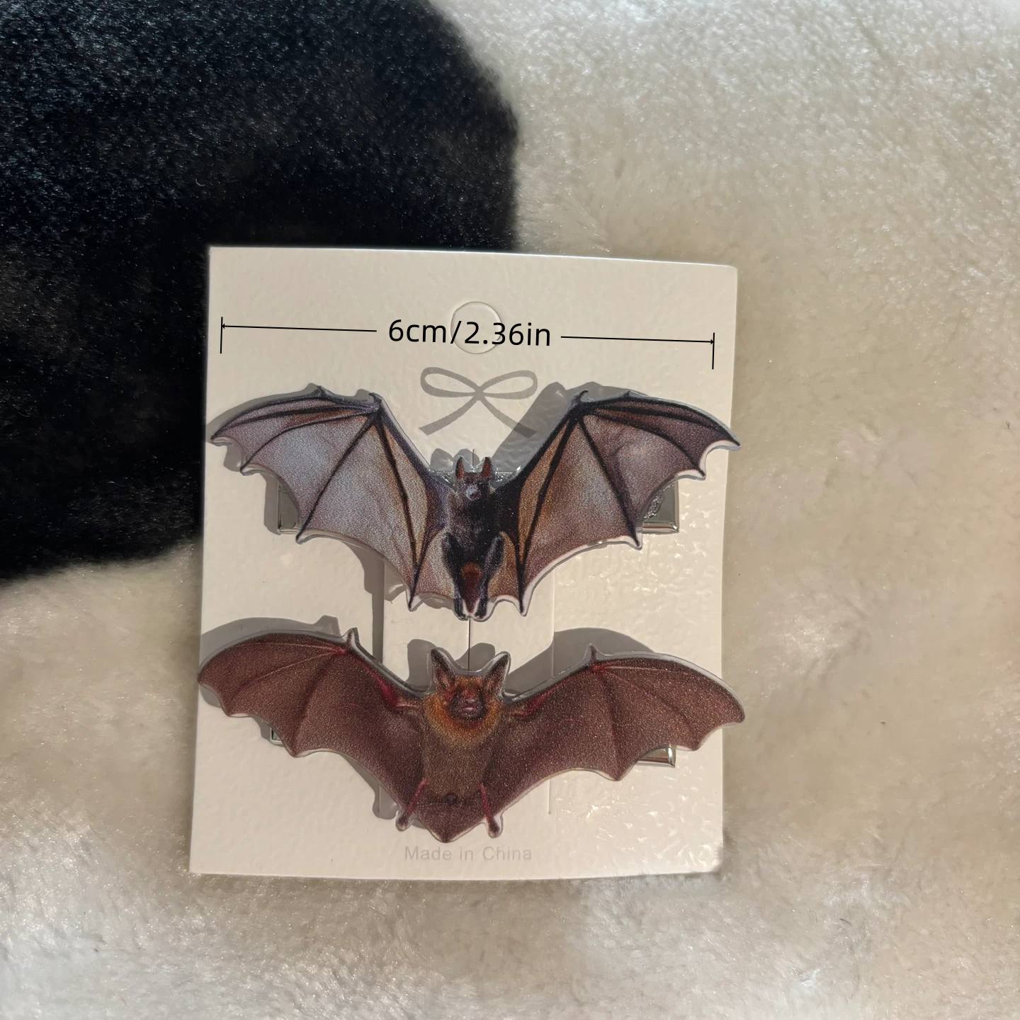 TEMU 2pcs Vintage Realistic Bat Hair Clip Set - Women's Dark Gothic Style Acrylic Side Clips, Suitable For All Hair Types As Styling And Decorative
