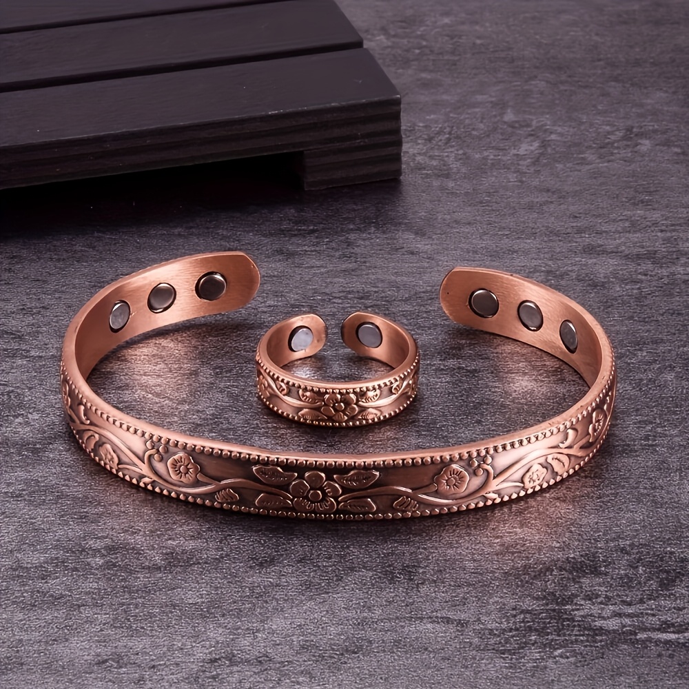 2pcs/set Fashion Vintage Engraving Women's Jewelry Set 1 Ring And 1 Bracelet - Suitable For Women' And Party Wear Jewelry - Holiday Gift - Without Box