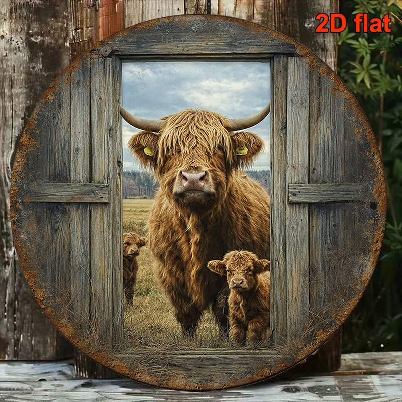 TEMU 2d Flat, 2d Flat - 1pc 8*8in/20x20cm 2d Flat Round Sign, Vintage Plaque About , Scottish Cattle Decorative Sign, Suitable For Farmhouse, , Bar