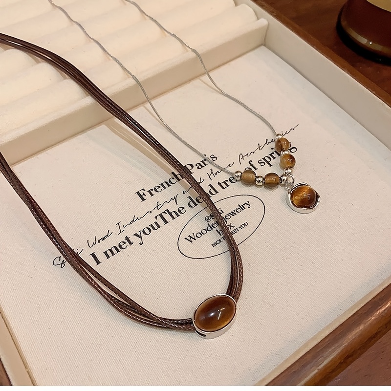 Women's Retro Pendant Necklace Set, 2pcs Stackable Design