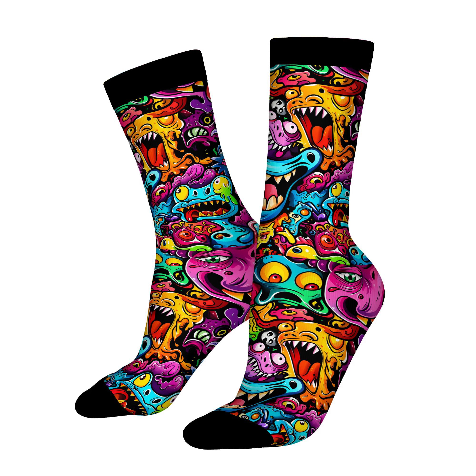 TEMU 2d Print Design Colorful Monster Graffiti Doodle Men's Novelty Socks Comfortable Crew Socks Perfect Gift Ideal